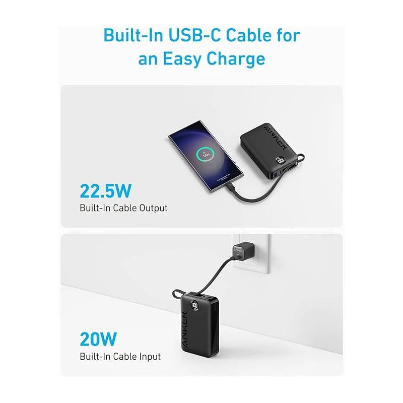 Anker 335 Power Bank (20K 22.5W PD, Built-In USB-C Cable) - Black Anker 335 Power Bank (20K 22.5W PD, Built-In USB-C Cable) - Black